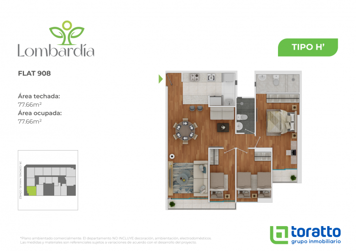 Plano del modelo TIPO H' del proyecto LOMBARDIA en Lince