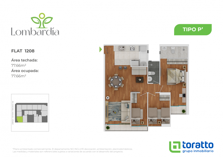 Plano del modelo TIPO P' del proyecto LOMBARDIA en Lince