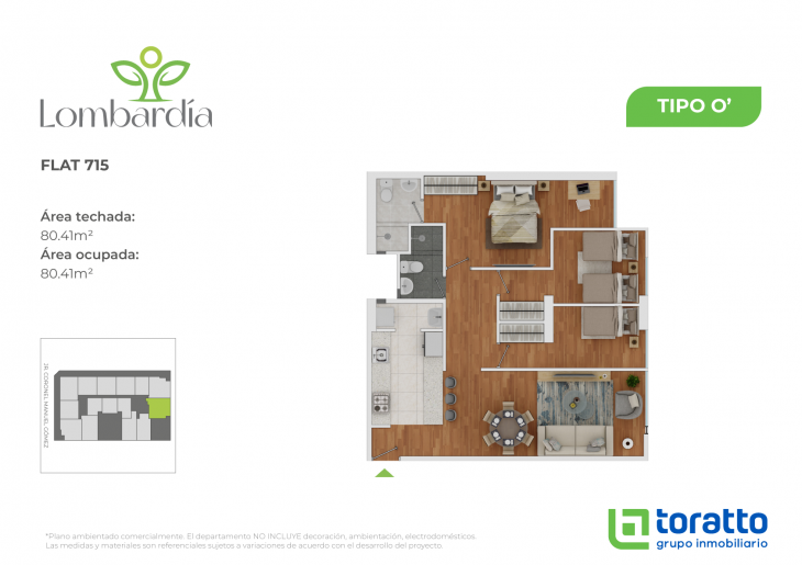Plano del modelo TIPO O' del proyecto LOMBARDIA en Lince