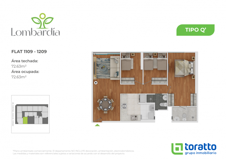 Plano del modelo TIPO Q' del proyecto LOMBARDIA en Lince