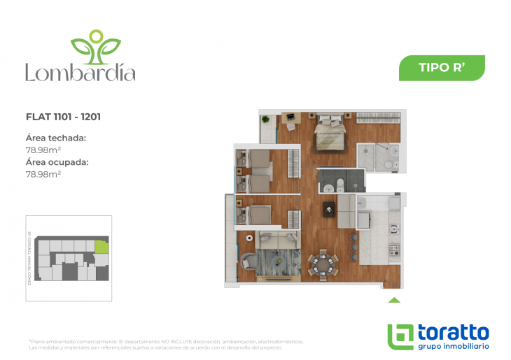 Plano del modelo TIPO R' del proyecto LOMBARDIA en Lince