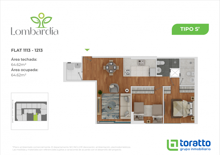 Plano del modelo TIPO S' del proyecto LOMBARDIA en Lince