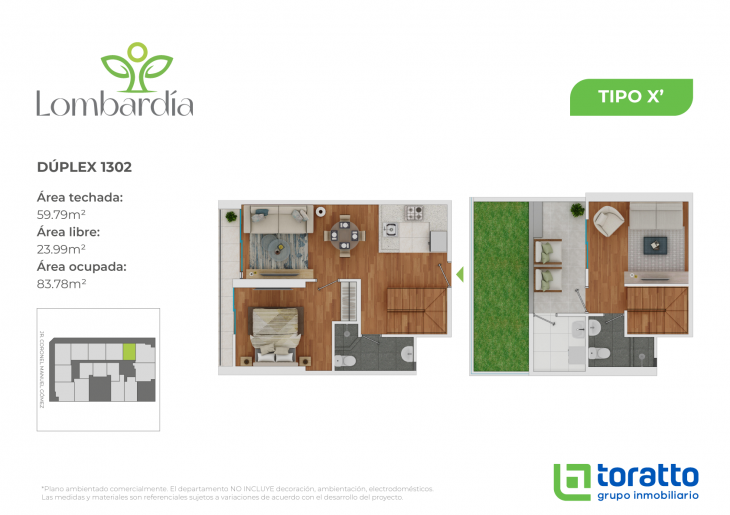 Plano del modelo TIPO X' del proyecto LOMBARDIA en Lince