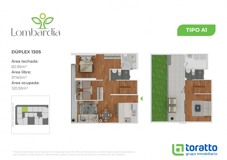 Plano del modelo TIPO A1 del proyecto LOMBARDIA en Lince