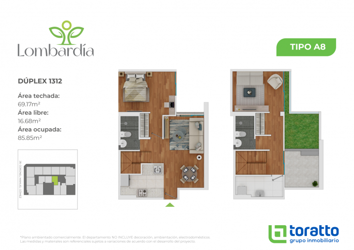 Plano del modelo TIPO A8 del proyecto LOMBARDIA en Lince