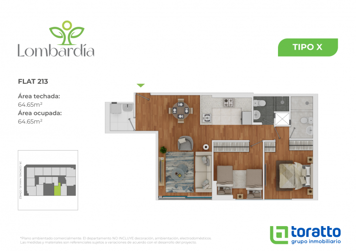 Plano del modelo TIPO X del proyecto LOMBARDIA en Lince