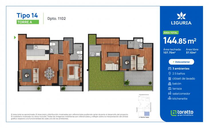 Plano del modelo TIPO 14 del proyecto Liguria en Jesus Maria