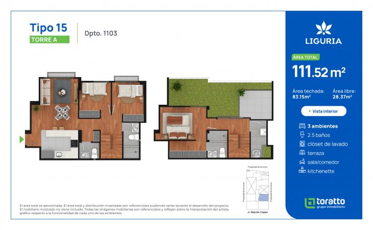 Plano del modelo TIPO 15 del proyecto Liguria en Jesus Maria