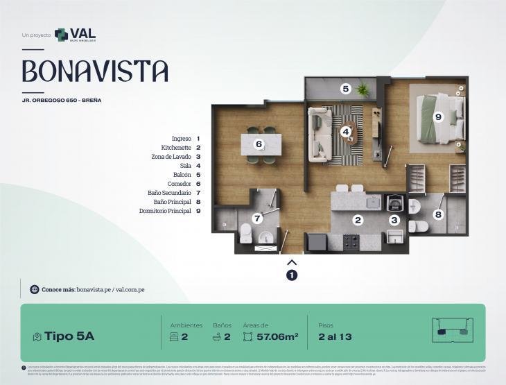 Plano del modelo Tipo 5A del proyecto Bonavista Condominio en Breña