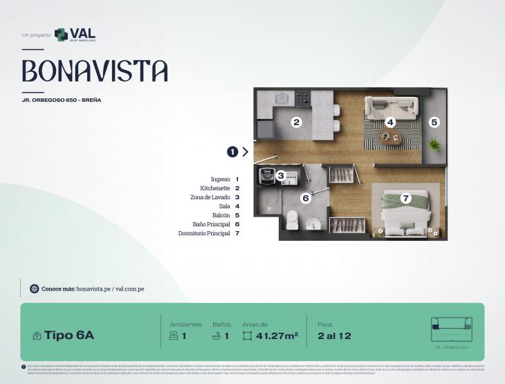 Plano del modelo Tipo 6A del proyecto Bonavista Condominio en Breña