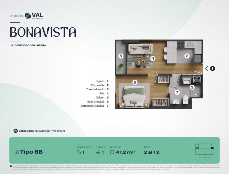Plano del modelo Tipo 6B del proyecto Bonavista Condominio en Breña