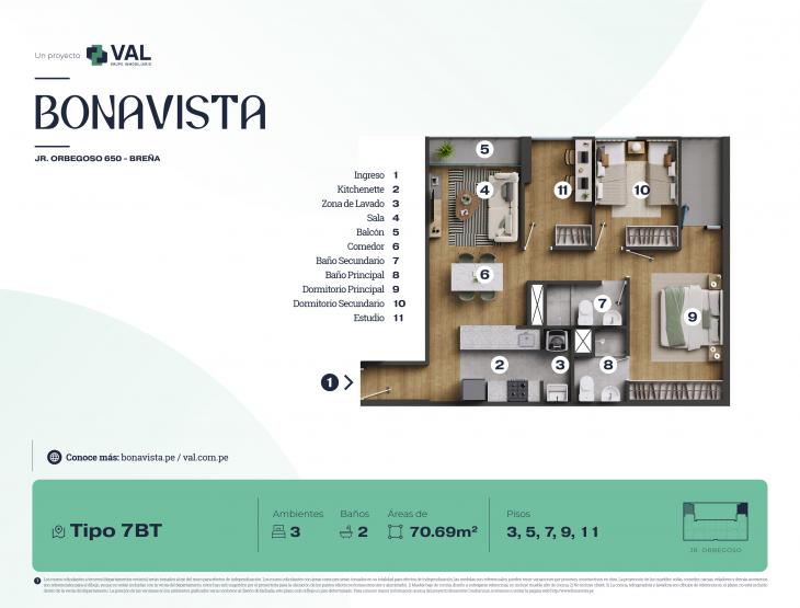 Plano del modelo Tipo 7BT del proyecto Bonavista Condominio en Breña