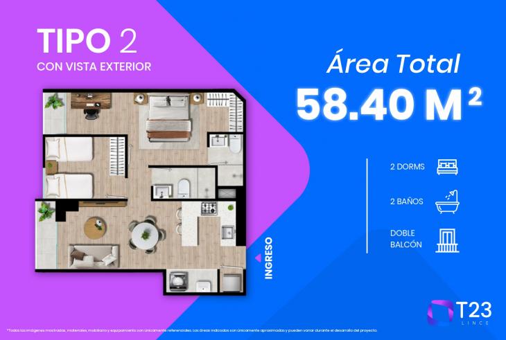Plano del modelo TIPO 2 del proyecto T23 en Lince