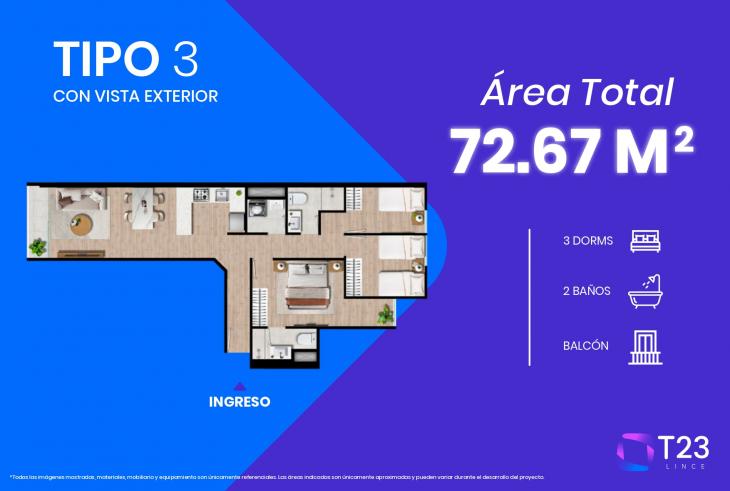 Plano del modelo TIPO 3 del proyecto T23 en Lince