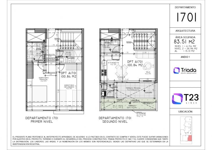Plano del modelo TIPO 1 D del proyecto T23 en Lince