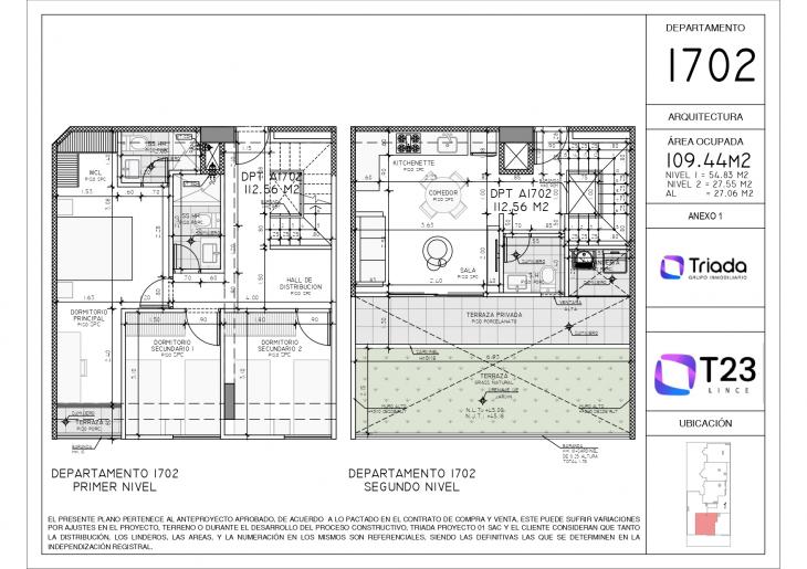 Plano del modelo TIPO 2 D del proyecto T23 en Lince