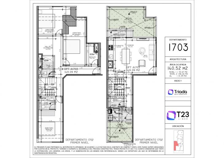 Plano del modelo TIPO 3 D del proyecto T23 en Lince