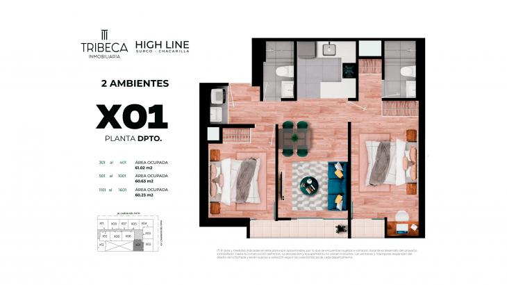Plano del modelo TIPO 1 del proyecto High Line en Santiago De Surco