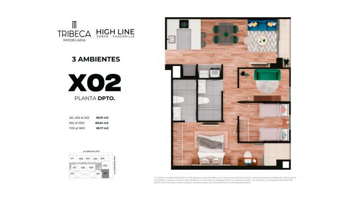 Plano del modelo TIPO 2 del proyecto High Line en Santiago De Surco