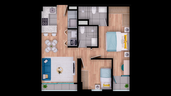 Plano del modelo TIPO 2 del proyecto Madison Park en San Miguel