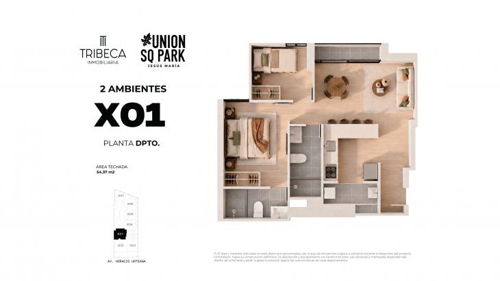 Plano del modelo TIPO 01 del proyecto Union Sq Park en Jesus Maria