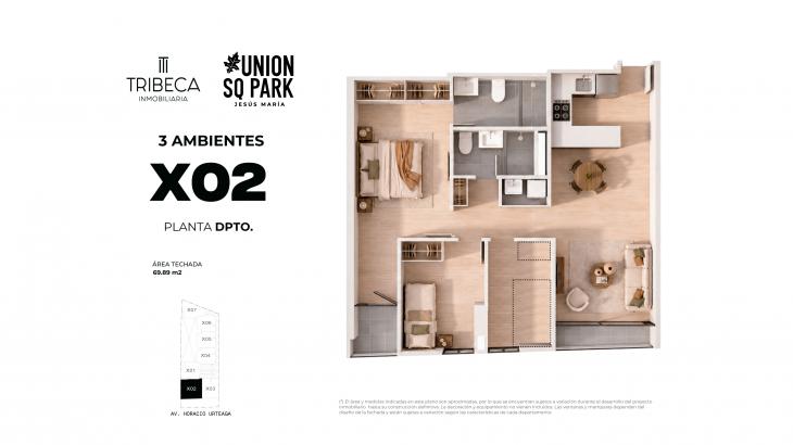 Plano del modelo TIPO 02 del proyecto Union Sq Park en Jesus Maria