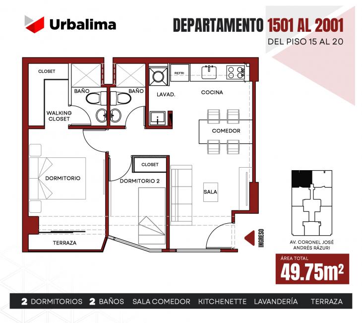Plano del modelo 1501 del proyecto INSPIRIA en San Miguel
