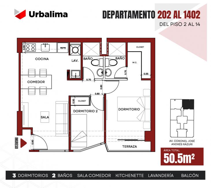 Plano del modelo 402 del proyecto INSPIRIA en San Miguel