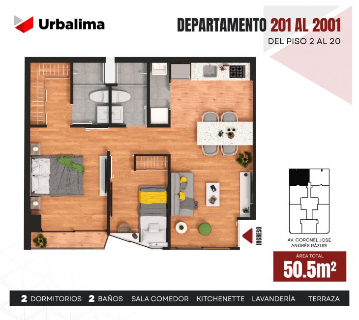 Plano del modelo 401 del proyecto INSPIRIA en San Miguel