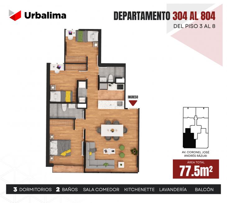 Plano del modelo 304 del proyecto INSPIRIA en San Miguel
