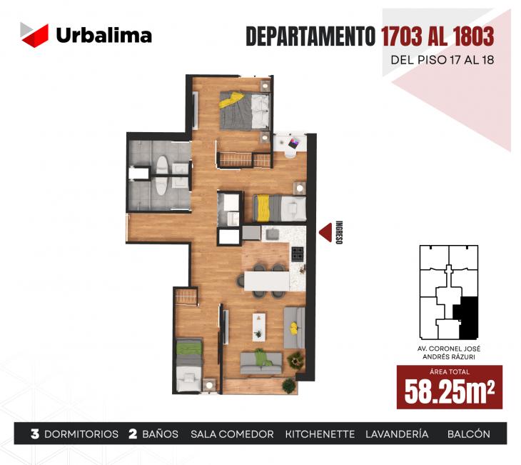 Plano del modelo 1703 del proyecto INSPIRIA en San Miguel