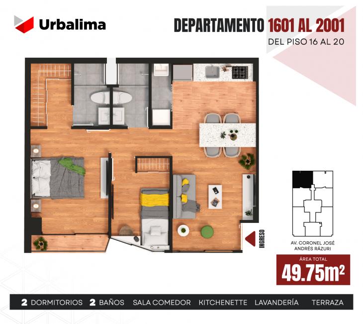 Plano del modelo 1601 del proyecto INSPIRIA en San Miguel