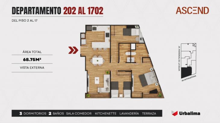 Plano del modelo X02 del proyecto ASCEND en Santiago De Surco