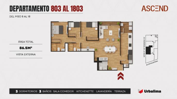 Plano del modelo X03B del proyecto ASCEND en Santiago De Surco