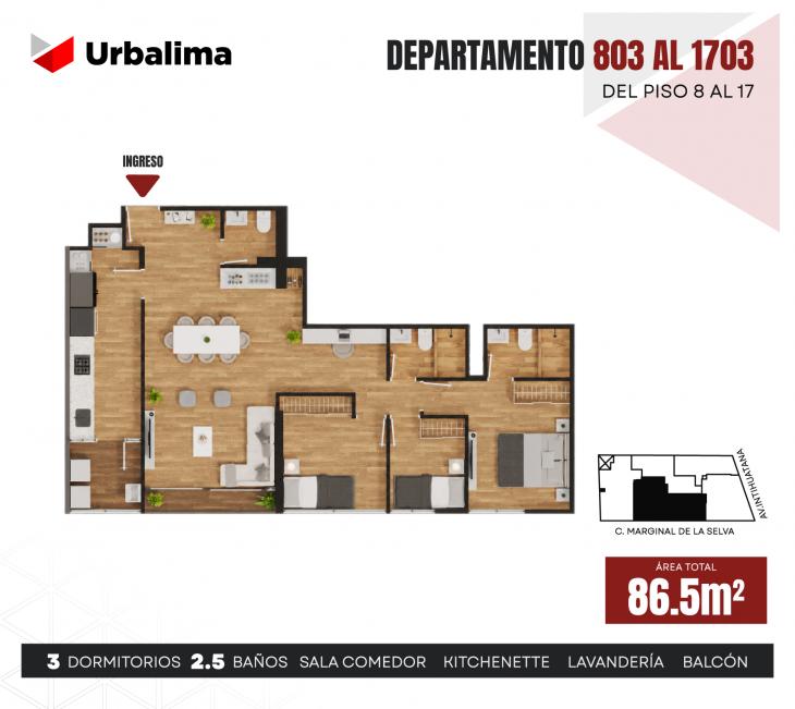 Plano del modelo X03B del proyecto ASCEND en Santiago De Surco