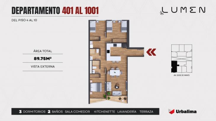 Plano del modelo DEPARTAMENTOS 401 AL 1001 del proyecto LUMEN en Lince