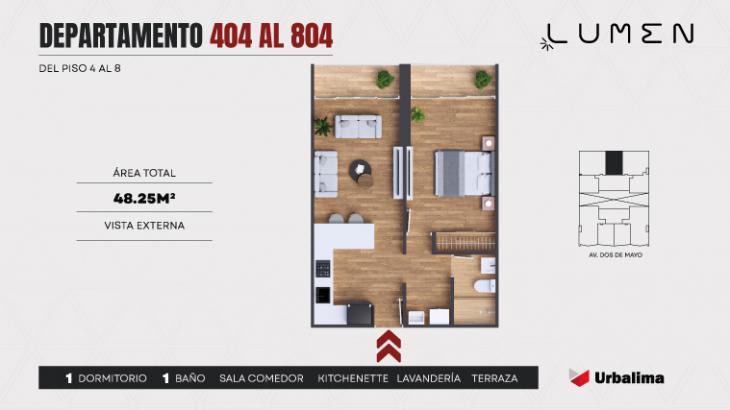 Plano del modelo DEPARTAMENTO 404 AL 1004 del proyecto LUMEN en Lince