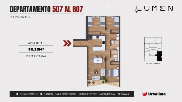 Plano del modelo DEPARTAMENTO 507 AL 807 del proyecto LUMEN en Lince