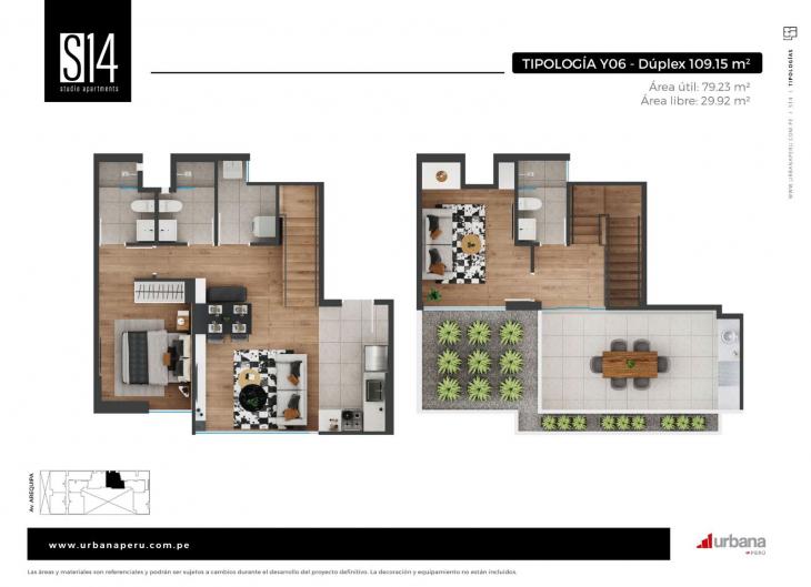Plano del modelo Y06 del proyecto S14 Apartments en Cercado De Lima
