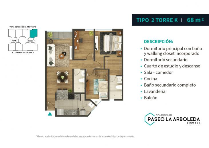 Plano del modelo K-Tipo 2 del proyecto PASEO DE LA ARBOLEDA 6 en Santiago De Surco