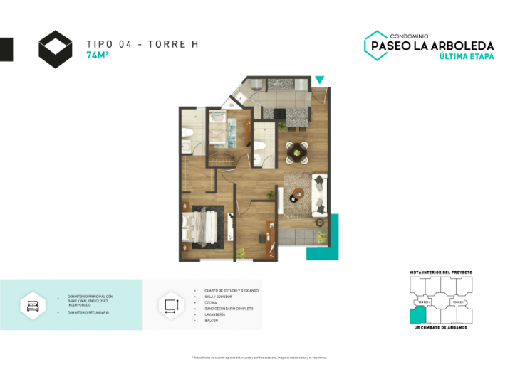 Plano del modelo H-Tipo 4 del proyecto PASEO DE LA ARBOLEDA 6 en Santiago De Surco