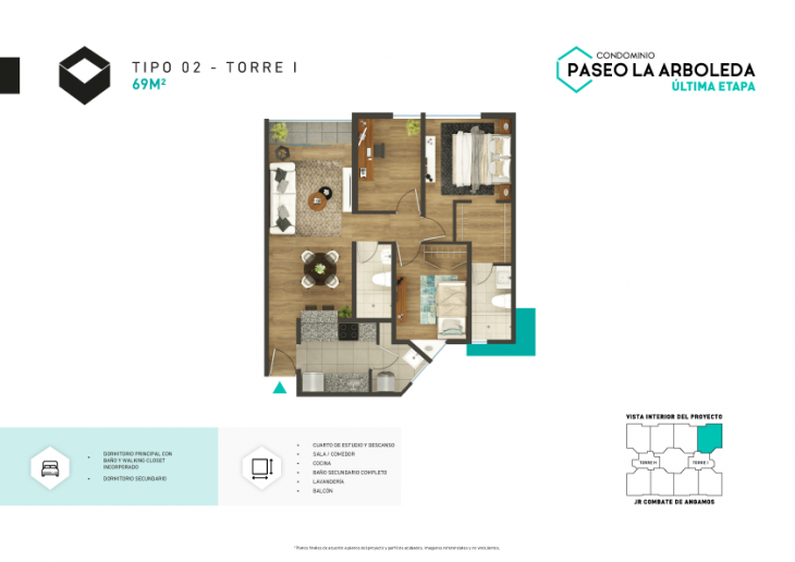 Plano del modelo I-Tipo 2 del proyecto PASEO DE LA ARBOLEDA 6 en Santiago De Surco