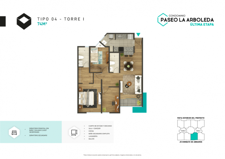 Plano del modelo I-Tipo 4 del proyecto PASEO DE LA ARBOLEDA 6 en Santiago De Surco
