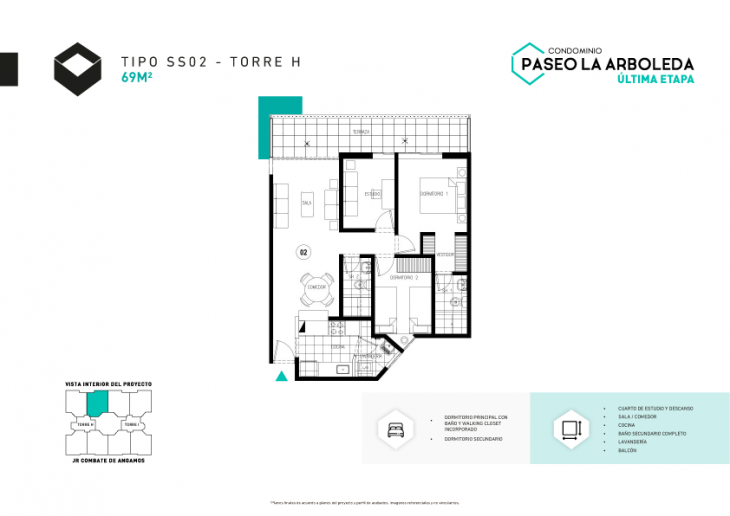 Plano del modelo H-SS02 del proyecto PASEO DE LA ARBOLEDA 6 en Santiago De Surco