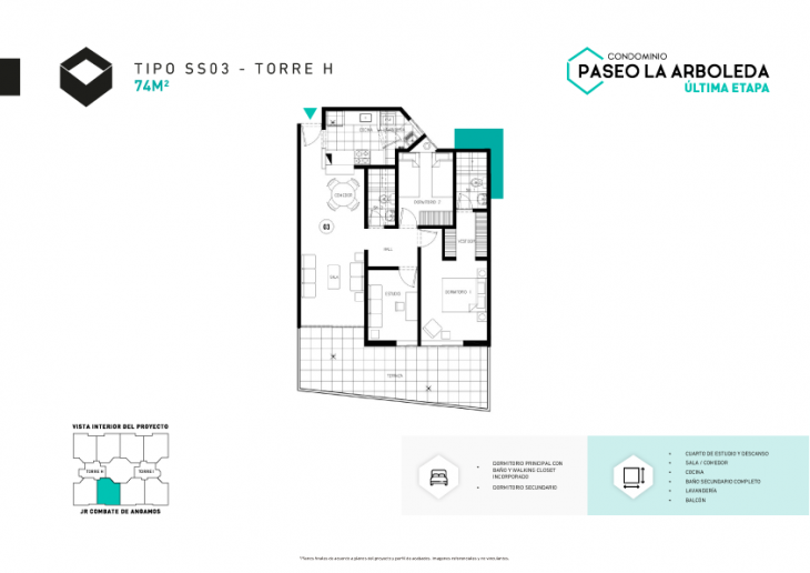Plano del modelo H-SS03 del proyecto PASEO DE LA ARBOLEDA 6 en Santiago De Surco