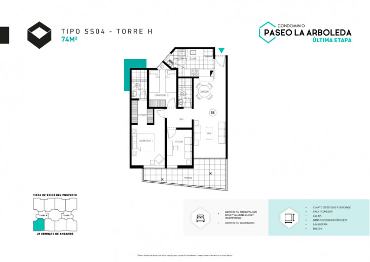 Plano del modelo H-SS04 del proyecto PASEO DE LA ARBOLEDA 6 en Santiago De Surco