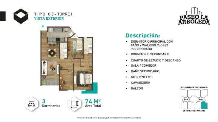 Plano del modelo I-Tipo 3 del proyecto PASEO DE LA ARBOLEDA 6 en Santiago De Surco