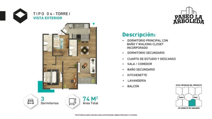 Plano del modelo I-Tipo 4 del proyecto PASEO DE LA ARBOLEDA 6 en Santiago De Surco