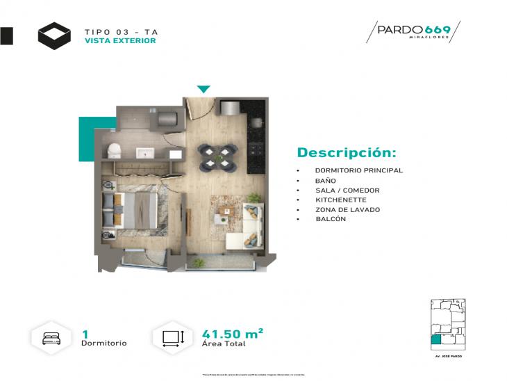 Plano del modelo Tipo 3-A del proyecto PARDO 669 en Miraflores