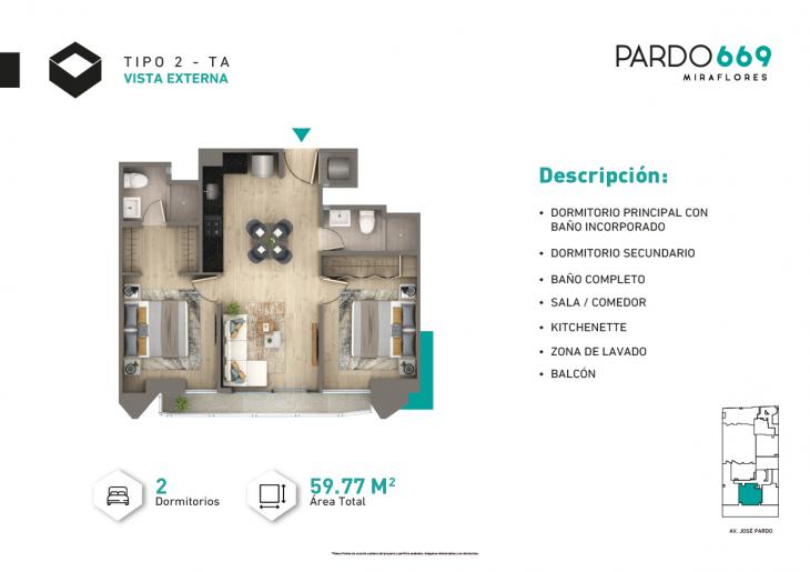 Plano del modelo Tipo 2-A del proyecto PARDO 669 en Miraflores